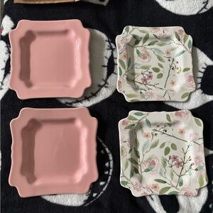 Floral and Pink Square Plates Set